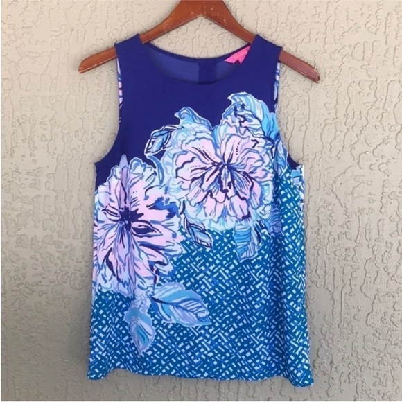 Lilly Pulitzer Mr Peacock Blue Plant One On Me Print lona Sleeveless Top - Picture 2 of 11